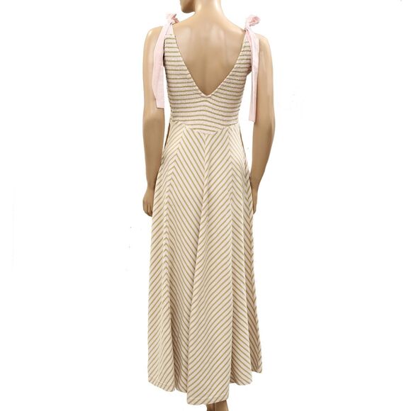 Free People Free-est Cecelia Midi Dress Striped Printed Smocked Cotton M 286362 - Picture 3 of 5